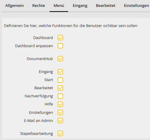 Sichtbare Menüpunkte definieren