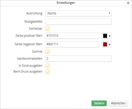 Dezimalzahlfeld-Einstellungen