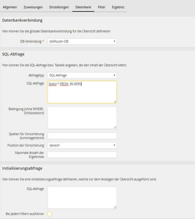 Datenbank einstellen