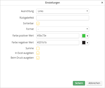 Textfeld-Einstellungen