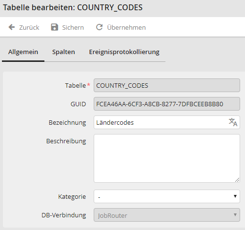 Tabelle bearbeiten: Registerkarte Allgemein