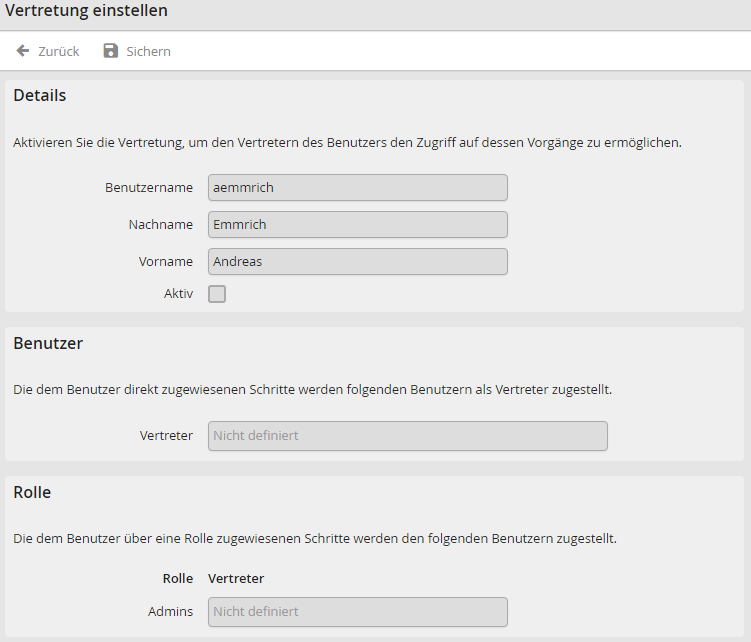 Vertretung einstellen