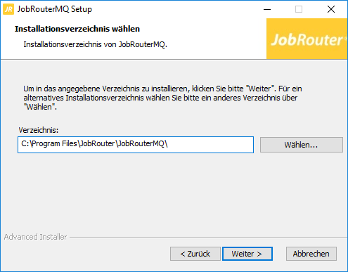 Auswahl des Installationsverzeichnis