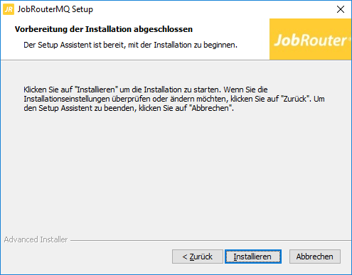 Dialog zum Starten der Installation