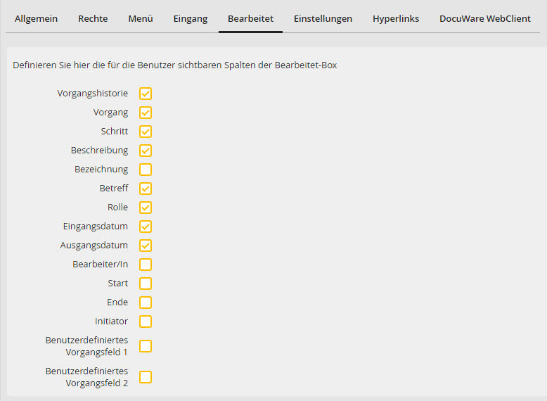 Bearbeitetbox Spalten definieren Bearbeitetbox Spalten definieren