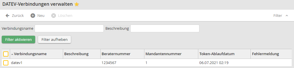 Übersicht der Verbindungen