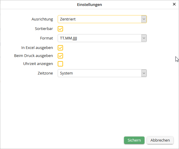 Dezimalzahlfeld-Einstellungen Dezimalzahlfeld-Einstellungen
