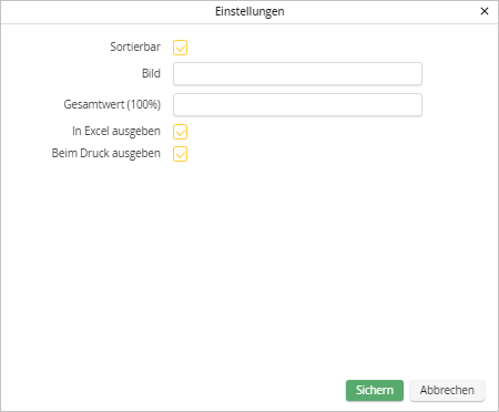 Prozentfeld-Einstellungen Prozentfeld-Einstellungen