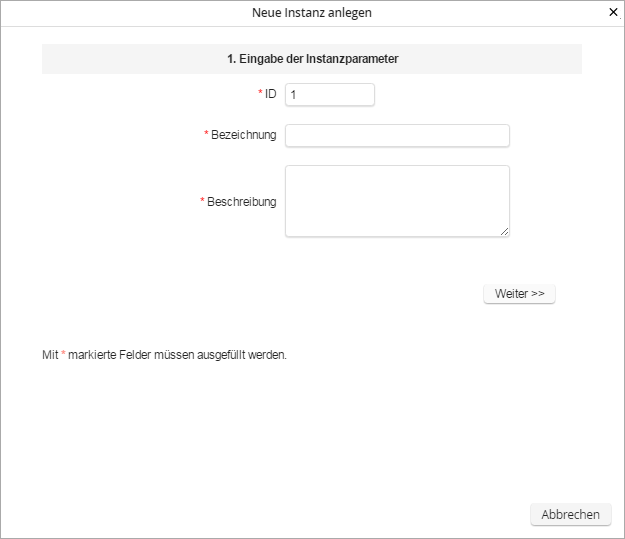Neue Instanz anlegen Neue Instanz anlegen