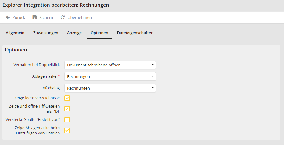 Registerkarte Optionen: Erweiterte Optionen Registerkarte Optionen: Erweiterte Optionen