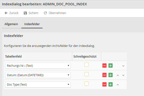Indexdialog bearbeiten – Registerkarte Indexfelder Indexdialog bearbeiten – Registerkarte Indexfelder