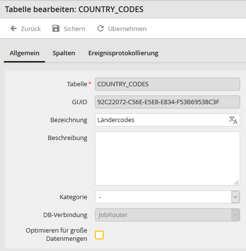 Tabelle bearbeiten: Registerkarte Allgemein Tabelle bearbeiten: Registerkarte Allgemein