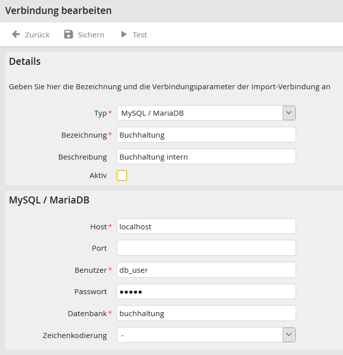 Import-Verbindung bearbeiten Import-Verbindung bearbeiten