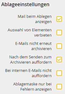Ablageeinstellungen Ablageeinstellungen