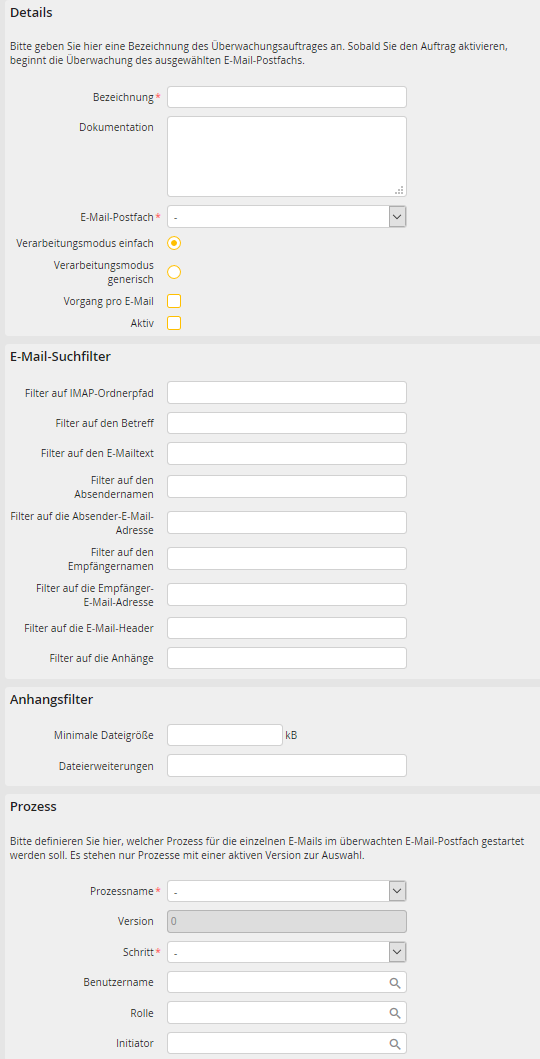 E-Mail-Importauftrag anlegen E-Mail-Importauftrag anlegen