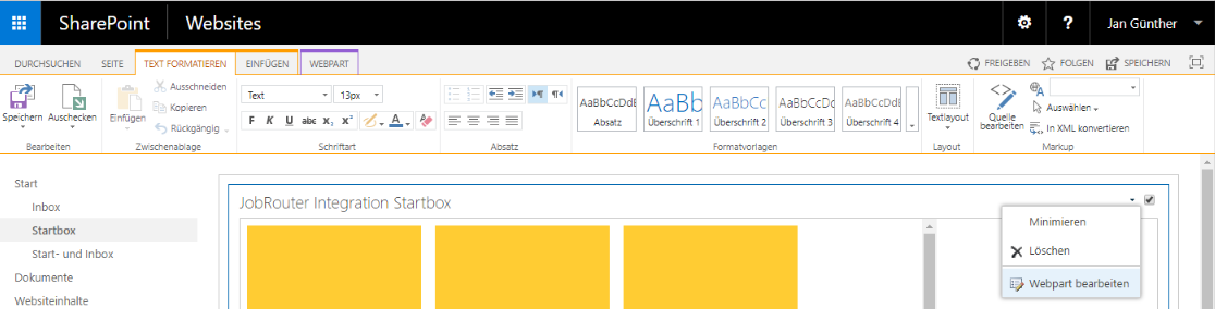 Webpart bearbeiten Webpart bearbeiten