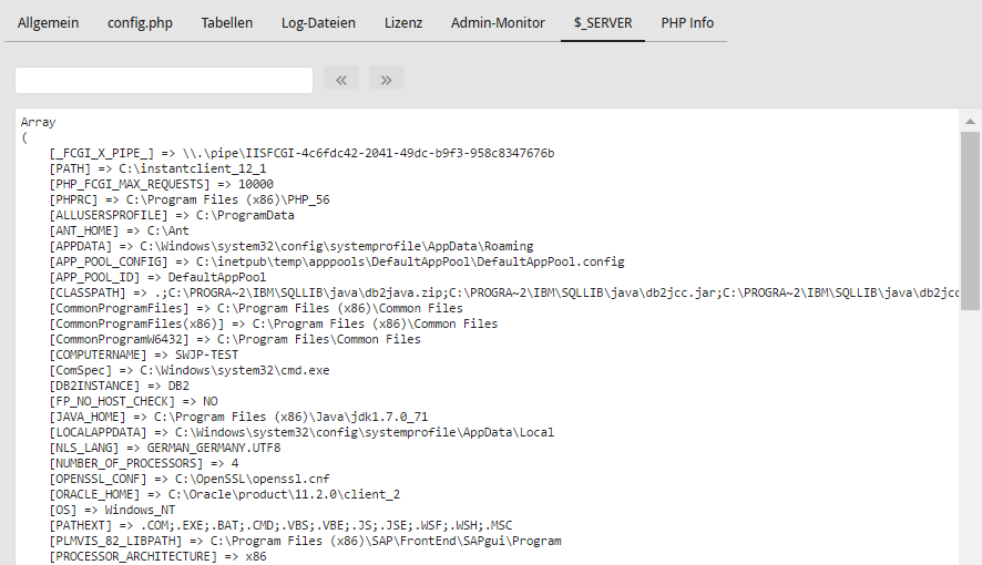 Analyseergebnis – Registerkarte $_SERVER Analyseergebnis – Registerkarte $_SERVER
