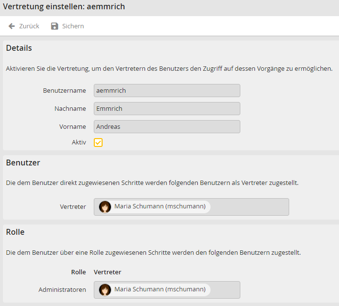 Vertretung einstellen Vertretung einstellen