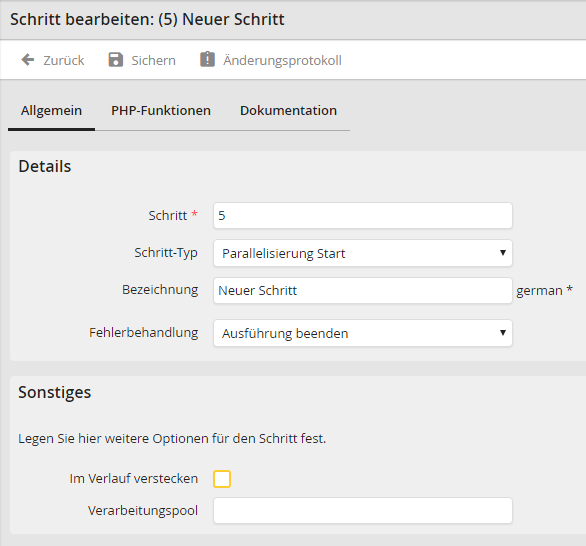 Parallelisierung Start anlegen und bearbeiten