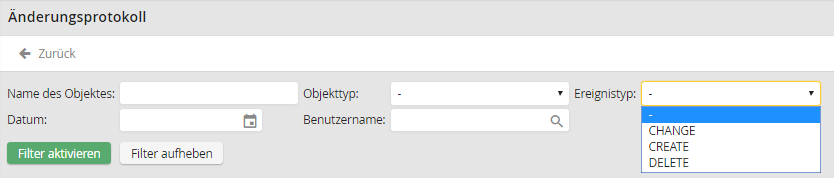 Filter Änderungsprotokoll