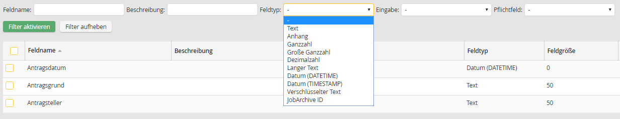 Filter Prozesstabelle