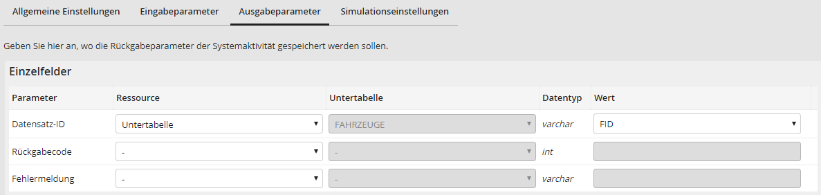 Datensatz löschen: Augabeparameter