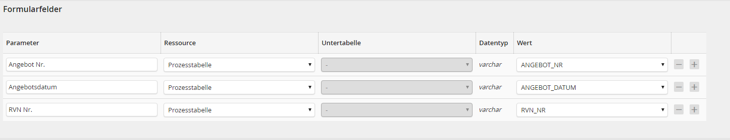 Ausgabeparameter: Formularfelder