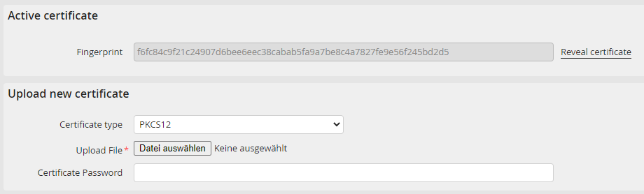 Upload certificate
