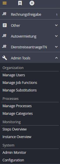 Admin Tools navigation Admin Tools navigation