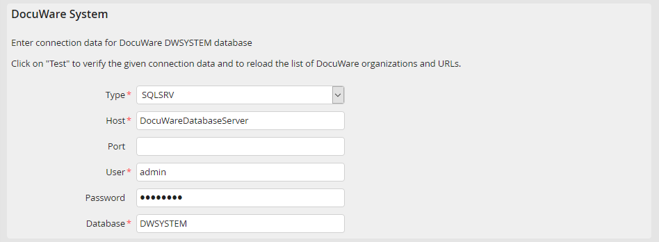 DocuWare System: Database connection