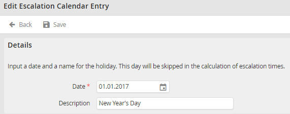 Adding an Entry to the Escalation Calendar Adding an Entry to the Escalation Calendar