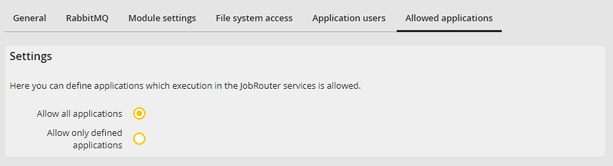 Edit instance tab: Allowed applications Edit instance tab: Allowed applications