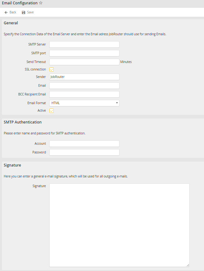 Email configuration