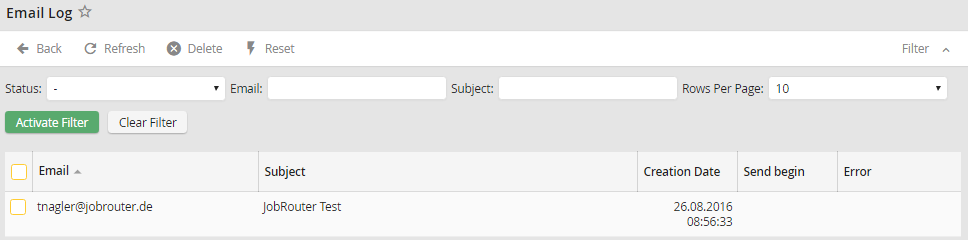Email log overview