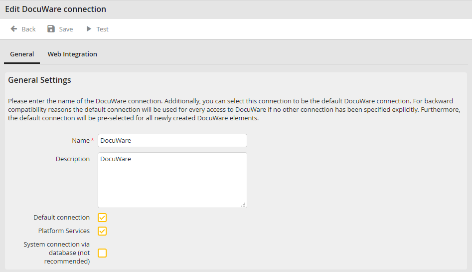 DocuWare Manage connections: General settings DocuWare Manage connections: General settings