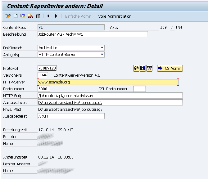 Modify content repositories - Detail