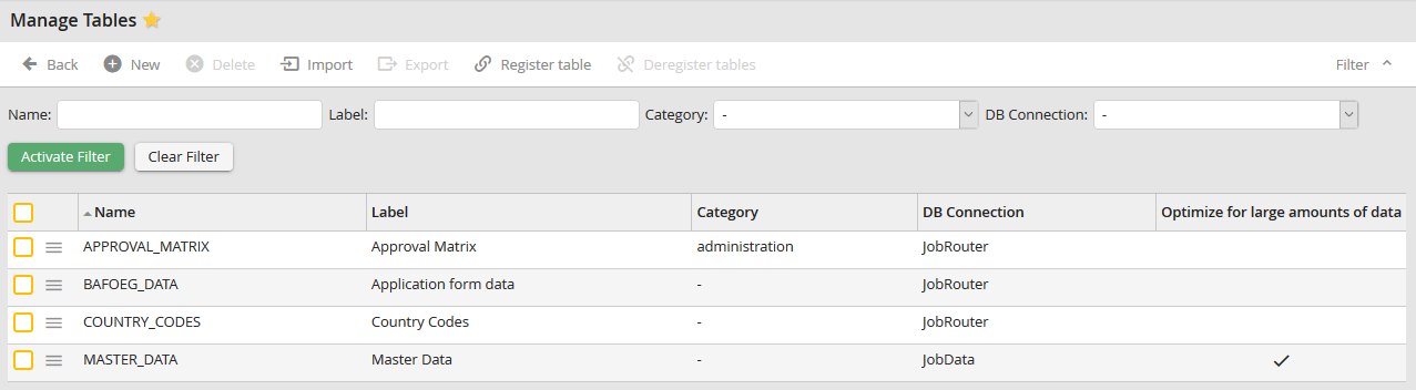 Manage tables