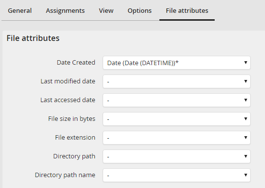 File attributes tab - File attributes from index fields