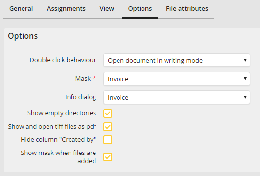Options tab - Advanced options