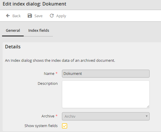 Edit Index Dialog - General tab