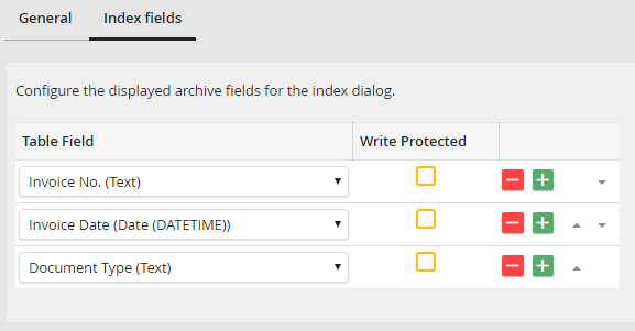 Edit Index Dialog - Index fields tab Edit Index Dialog - Index fields tab
