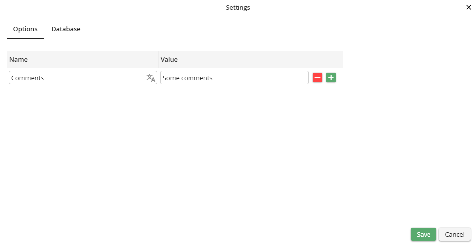 Preconfigured options list