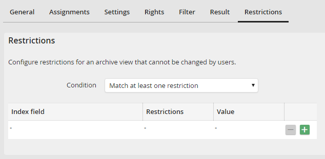 Edit Archive View - Restrictions tab