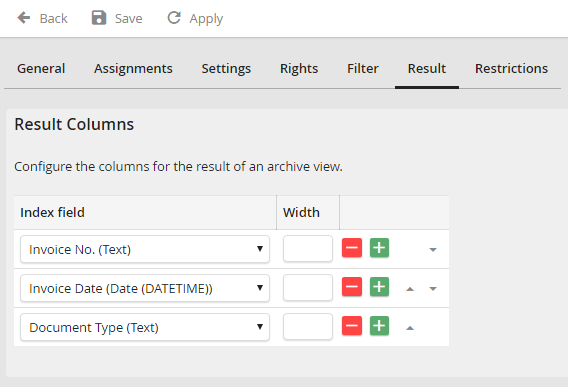 Edit Archive View - Result tab Edit Archive View - Result tab