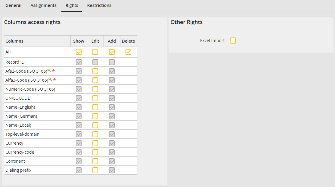 Manage rights