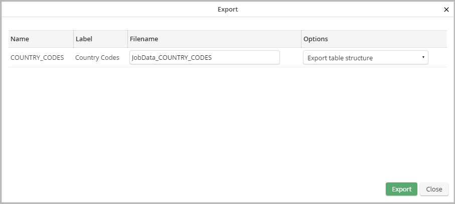 Export table