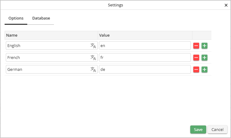 Display type List: Extended settings - Options