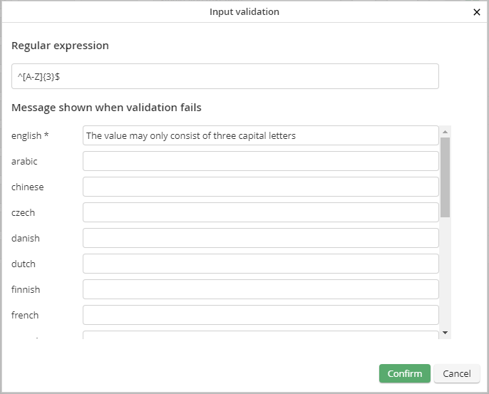 Validation settings