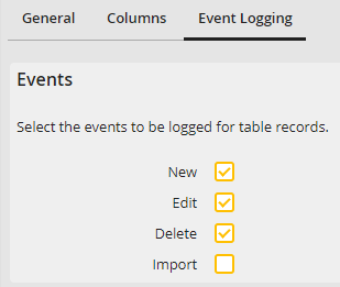 Create a table: event logging