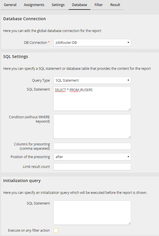 Specifying a database